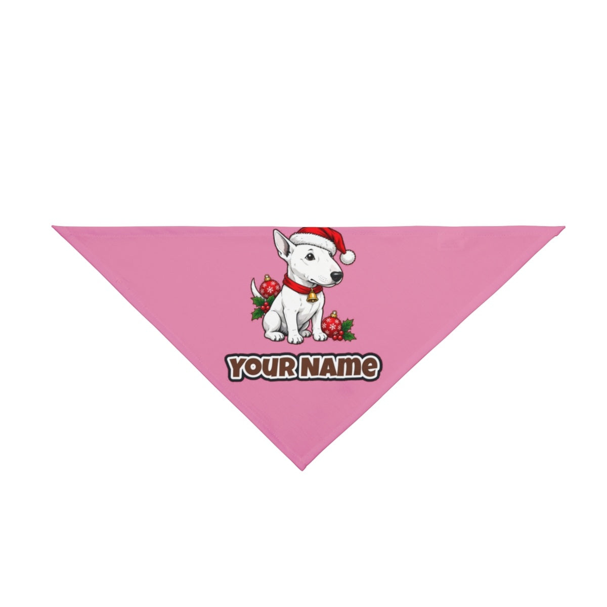 Bull Terrier personalised Christmas pet bandana in pink, tie-on style