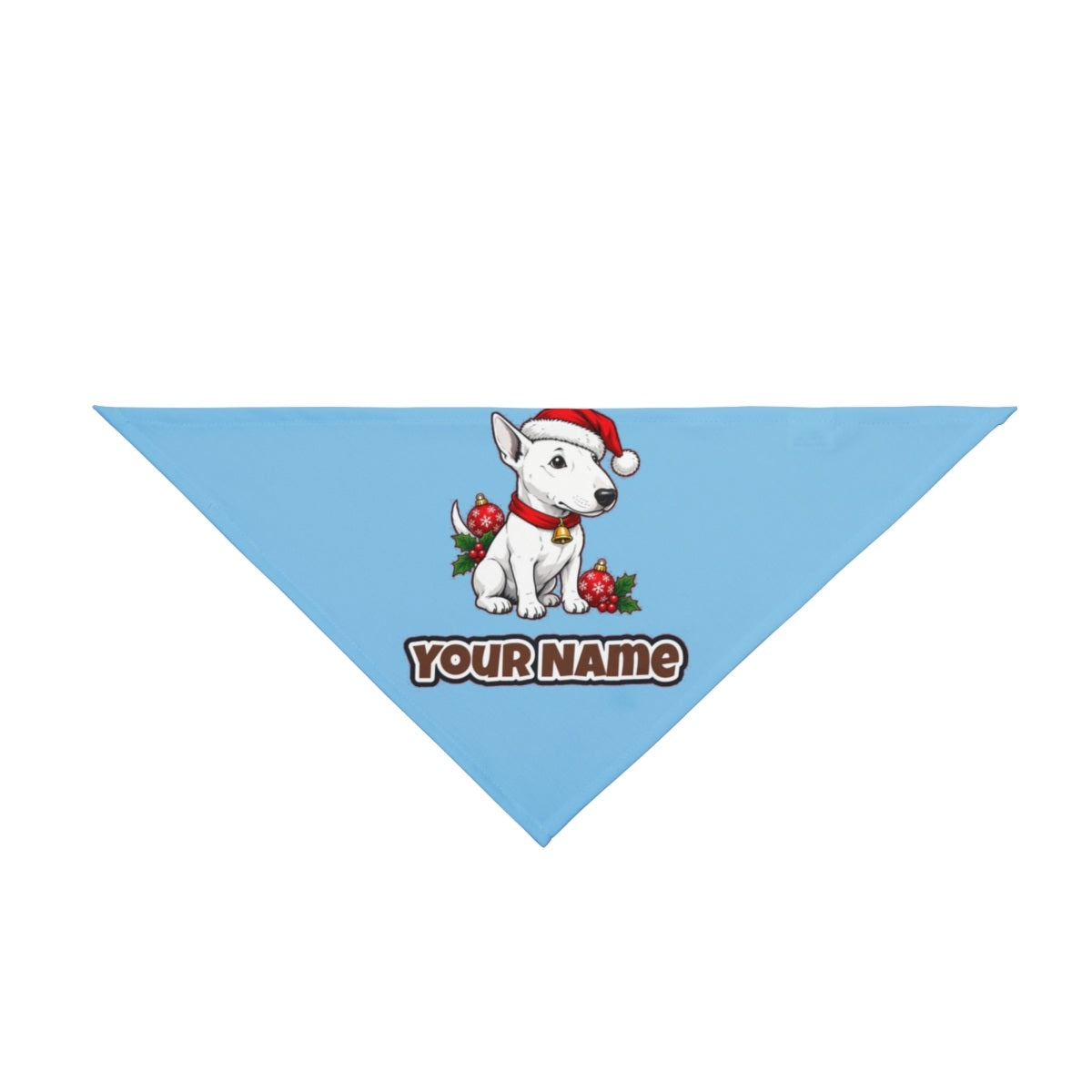 Bull Terrier personalised Christmas pet bandana in sky blue, tie-on style