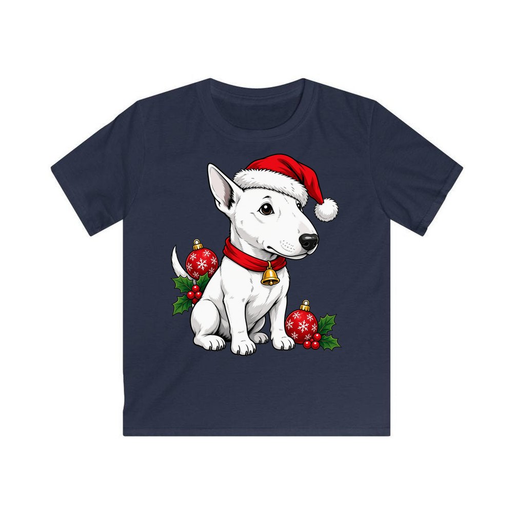 Bull Terrier personalised kids Christmas tee in navy