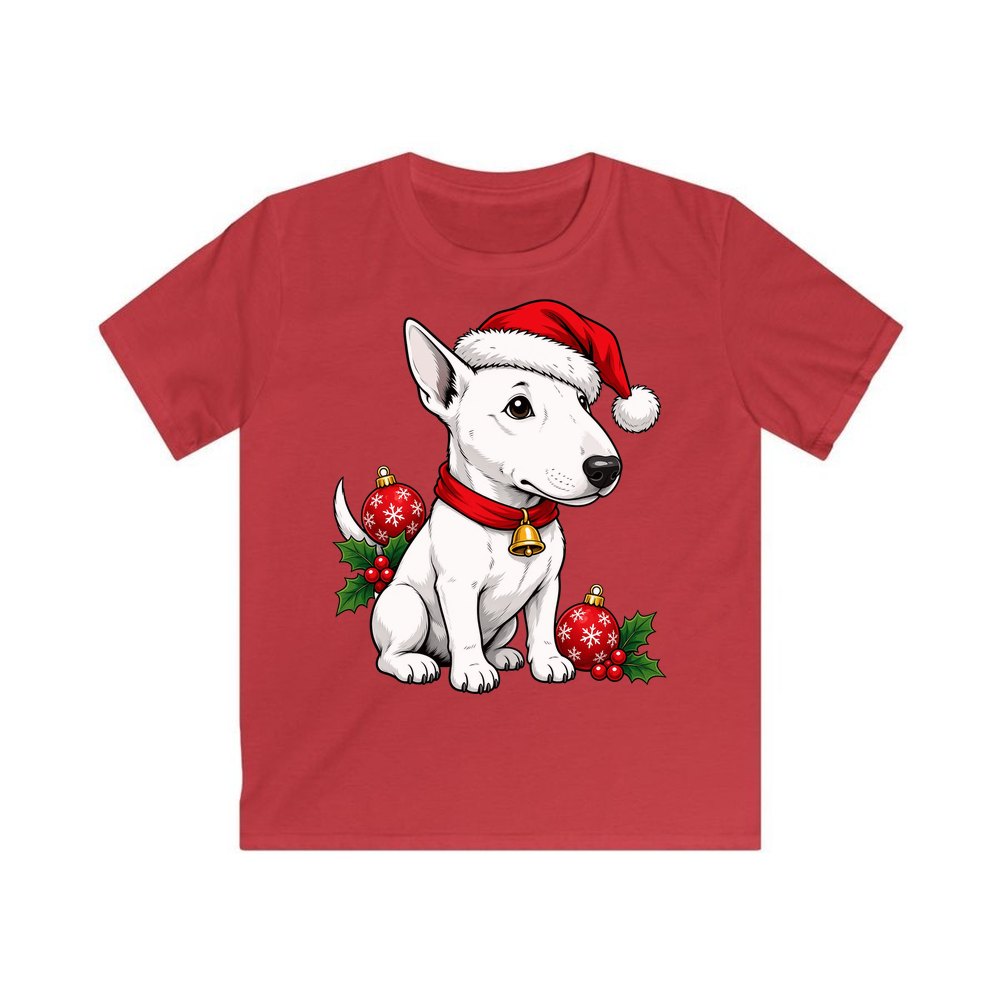 Bull Terrier personalised kids Christmas tee in red
