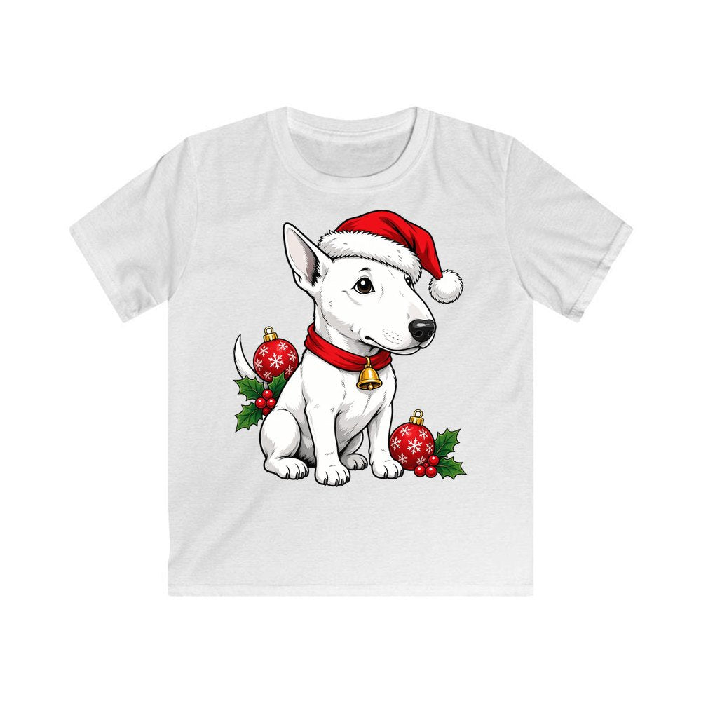 Bull Terrier Christmas Kids Christmas Tee design on a white kids tee