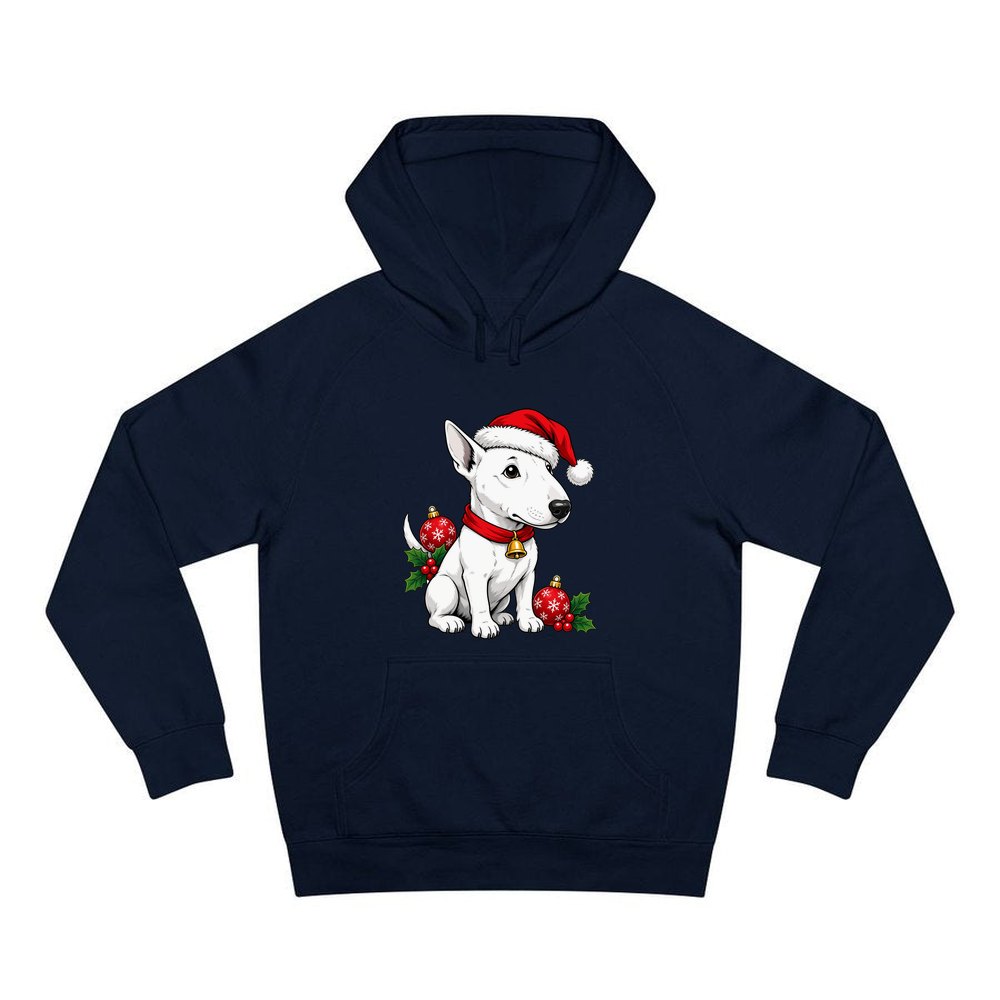 Bull Terrier personalised Christmas hoodie in navy