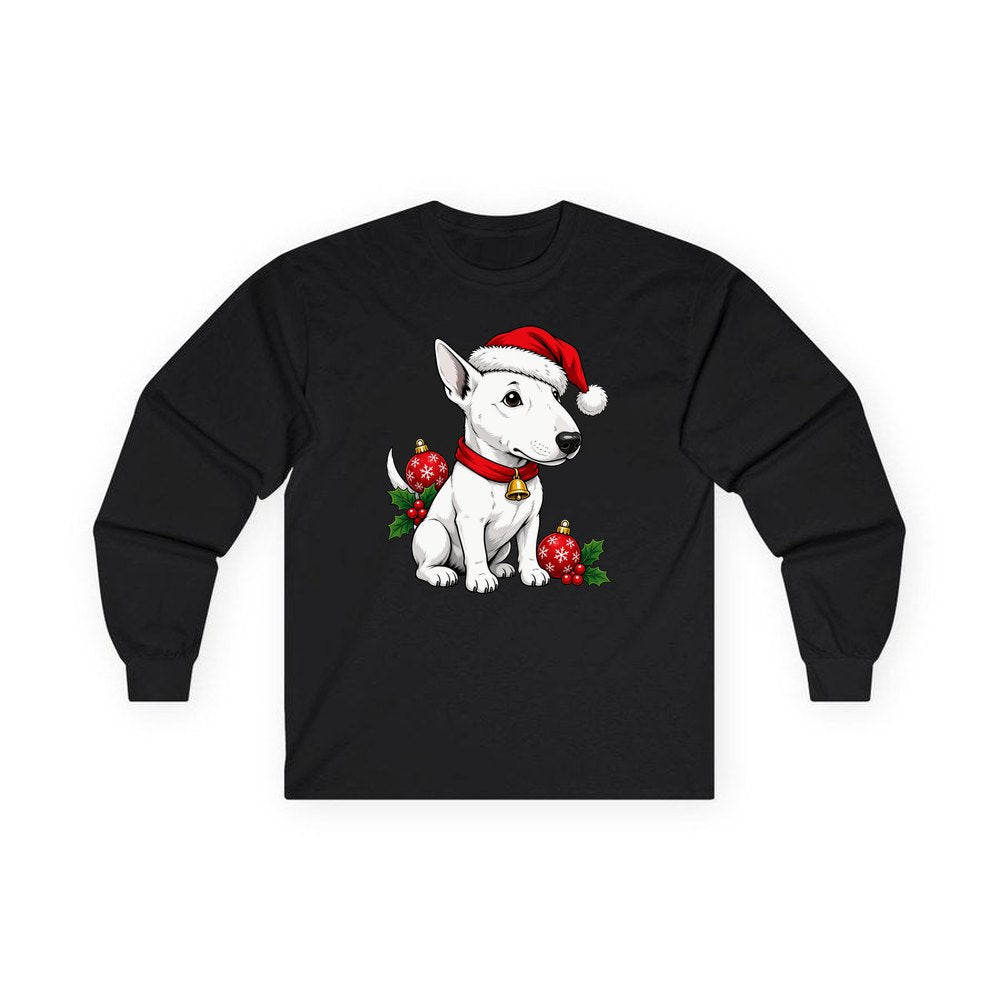 Bull Terrier personalised long sleeve Christmas T-shirt in black