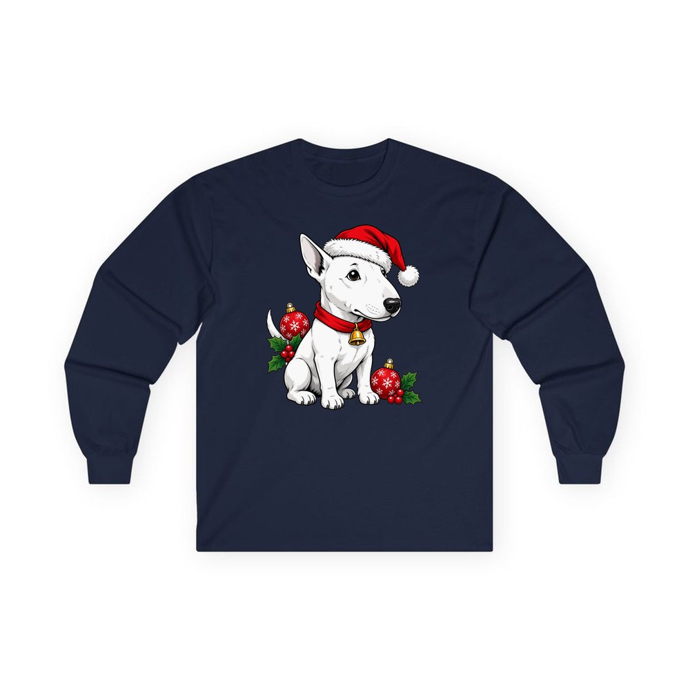 Bull Terrier personalised long sleeve Christmas T-shirt in navy