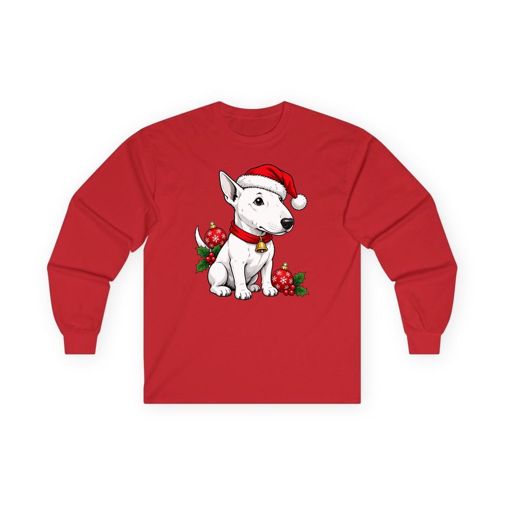 Bull Terrier personalised long sleeve Christmas T-shirt in red