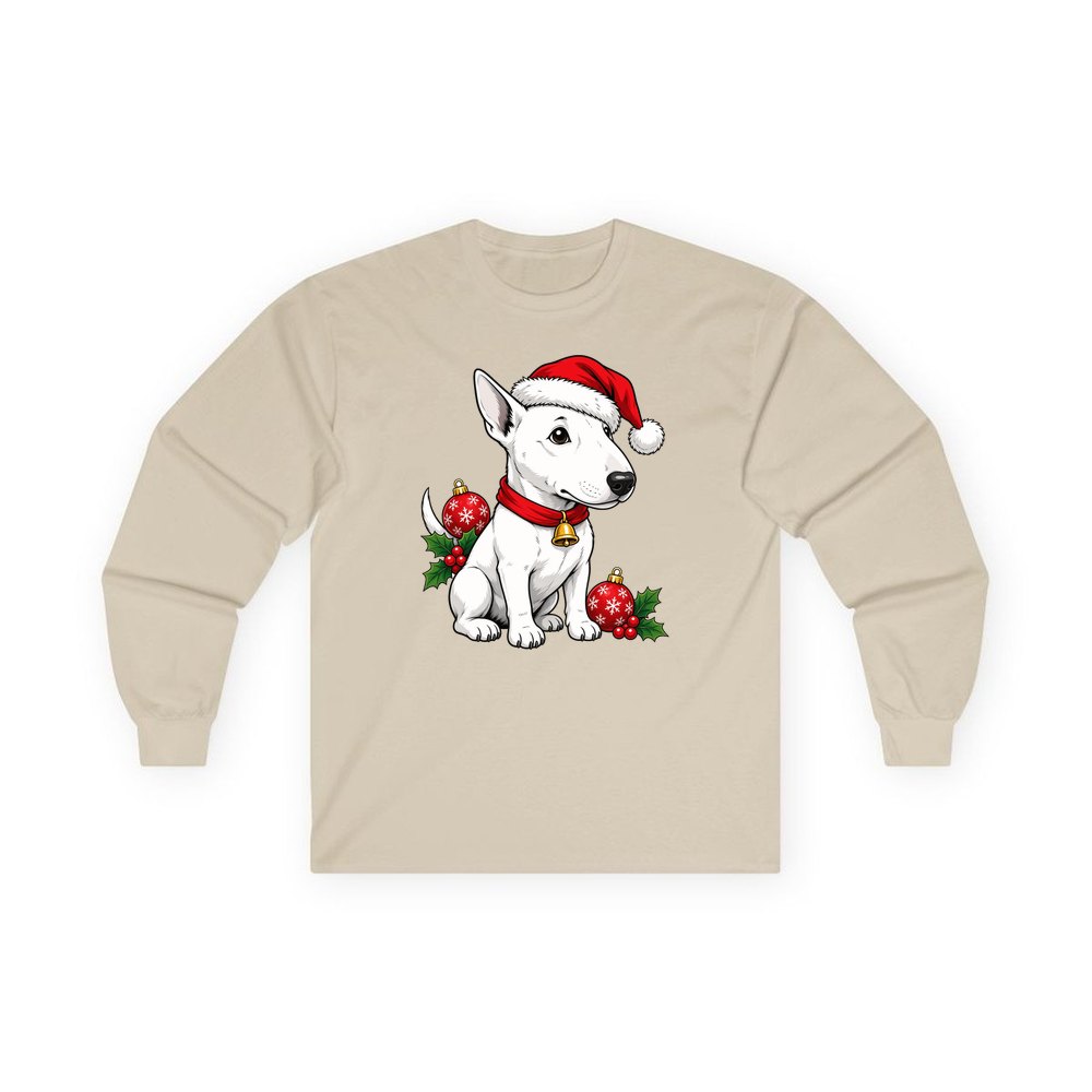 Bull Terrier personalised long sleeve Christmas T-shirt in sand