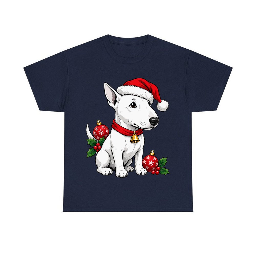 Bull Terrier personalised Christmas T-shirt in navy
