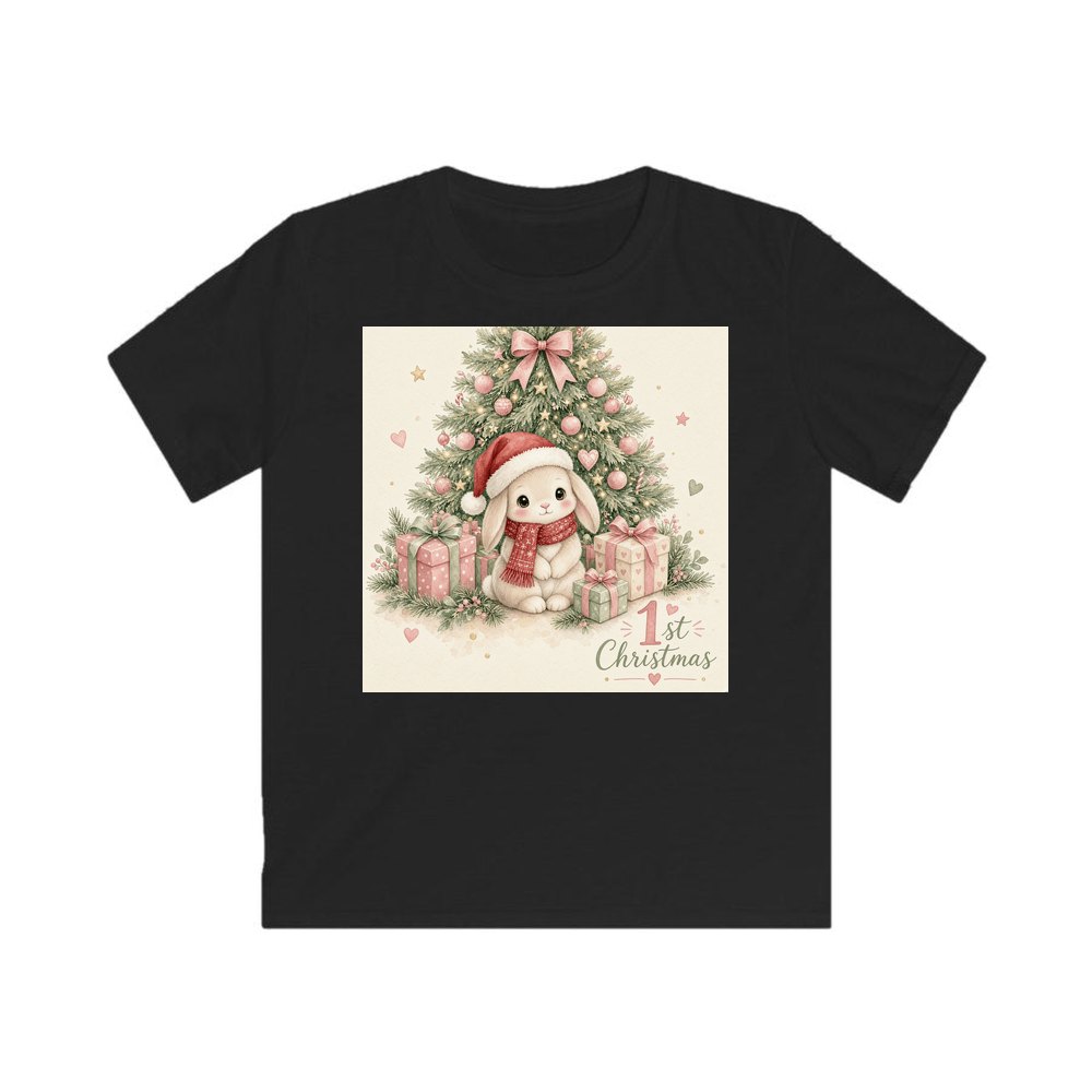 Bunny's First Christmas personalised kids Christmas tee in black