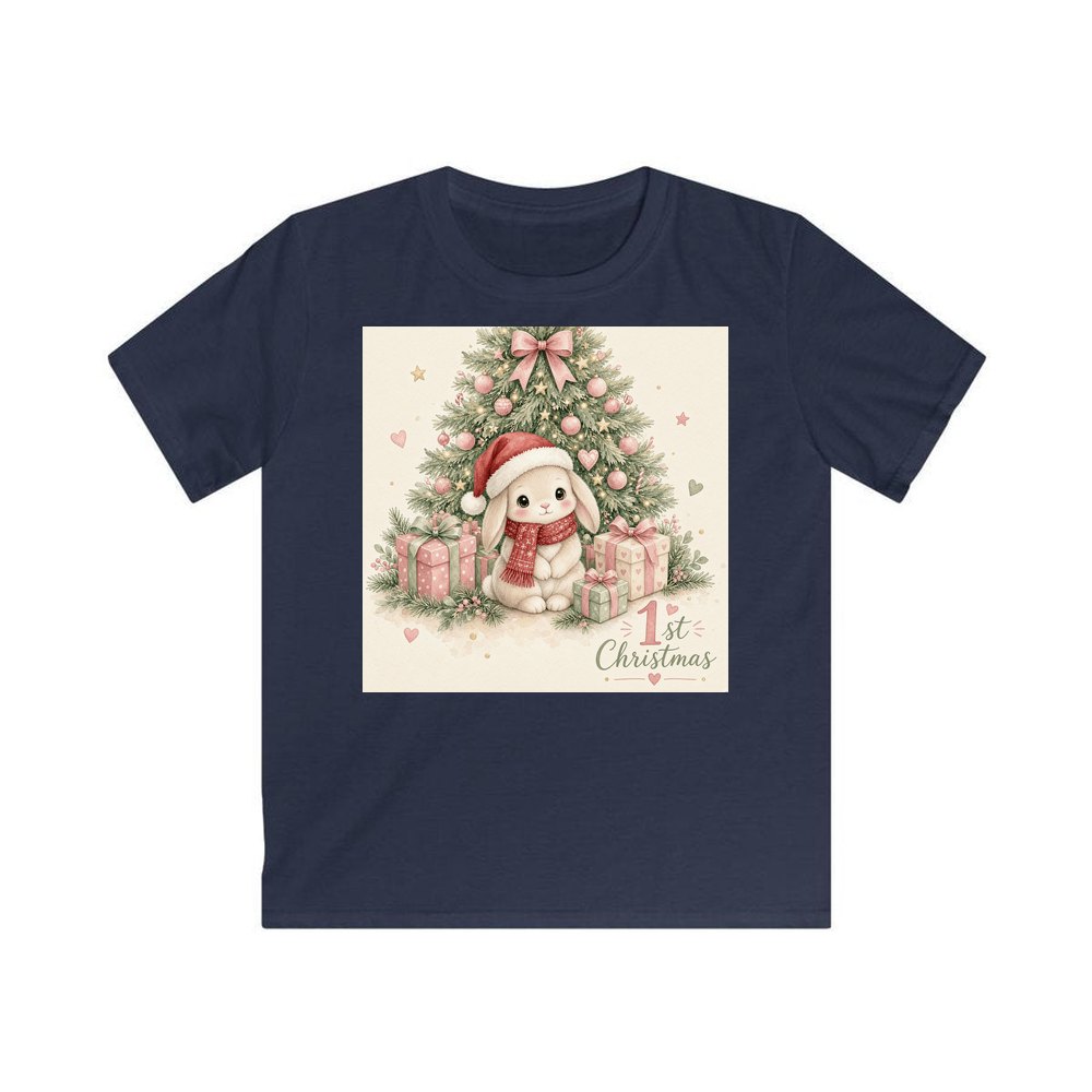 Bunny's First Christmas personalised kids Christmas tee in navy