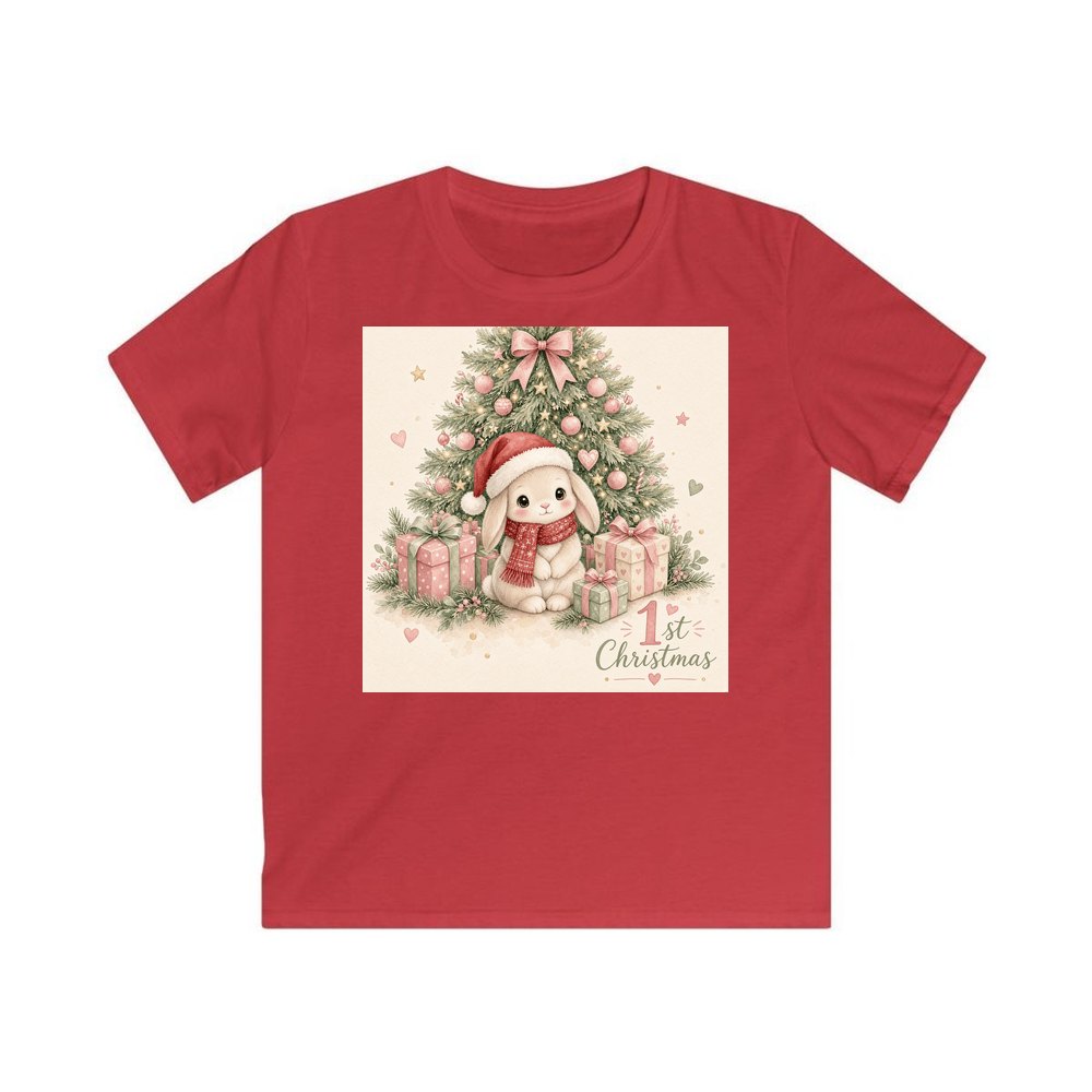 Bunny's First Christmas personalised kids Christmas tee in red