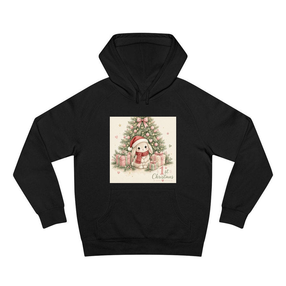 Bunny's First Christmas personalised Christmas hoodie in black