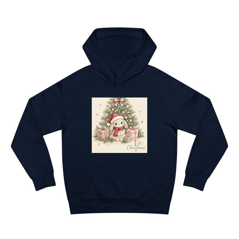 Bunny's First Christmas personalised Christmas hoodie in navy