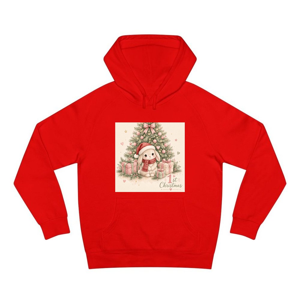 Bunny's First Christmas personalised Christmas hoodie in red