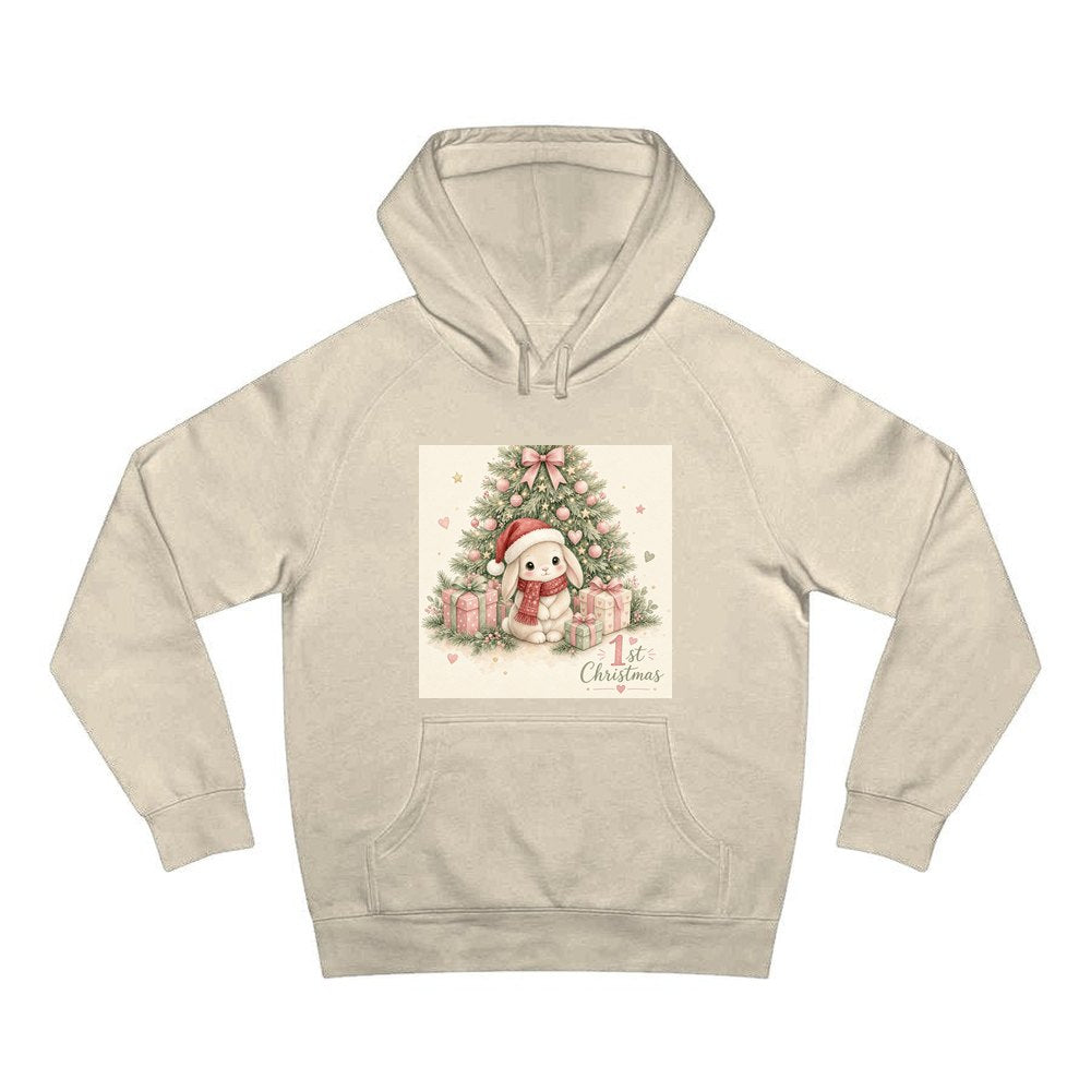 Bunny's First Christmas personalised Christmas hoodie in sand