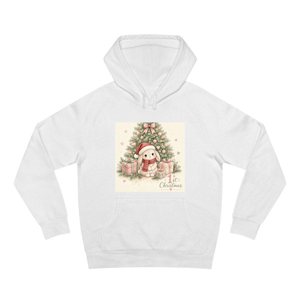 Bunny's First Christmas personalised Christmas hoodie in white