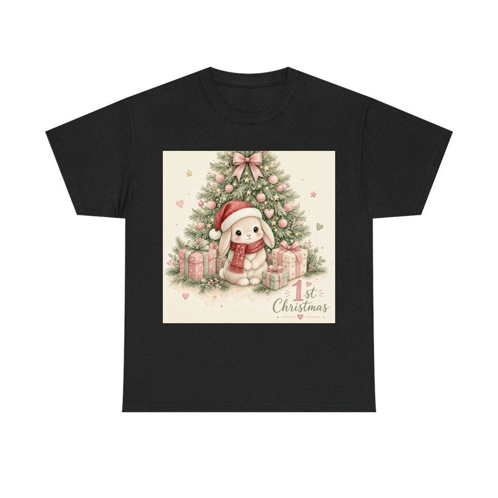 Bunny's First Christmas personalised Christmas T-shirt in black