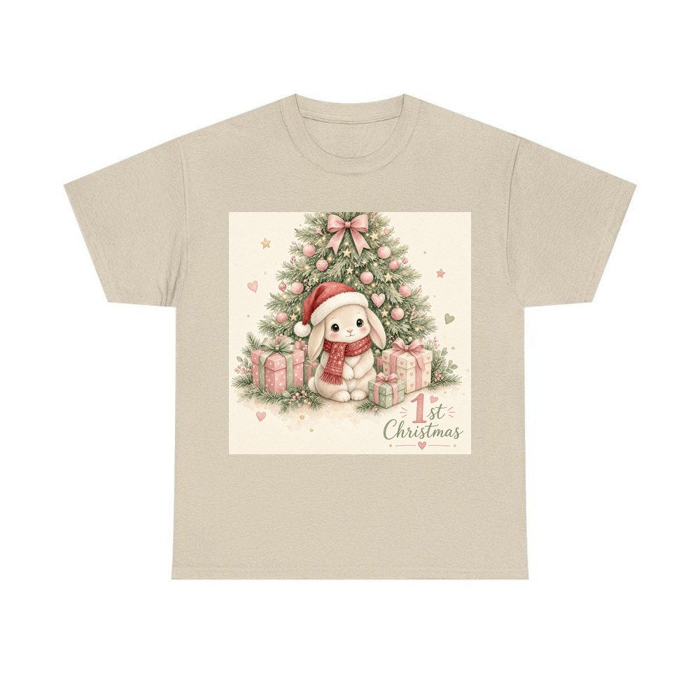 Bunny's First Christmas personalised Christmas T-shirt in sand