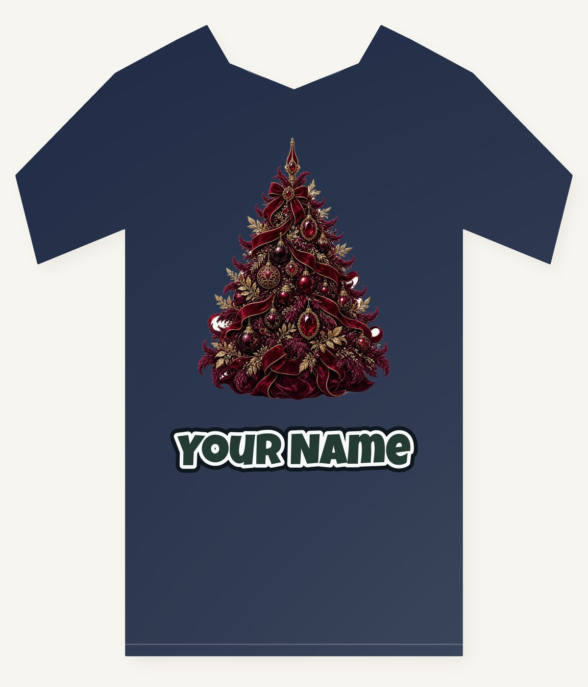 Burgundy Christmas Tree Personalised Kids Tee and Baby Bodysuit