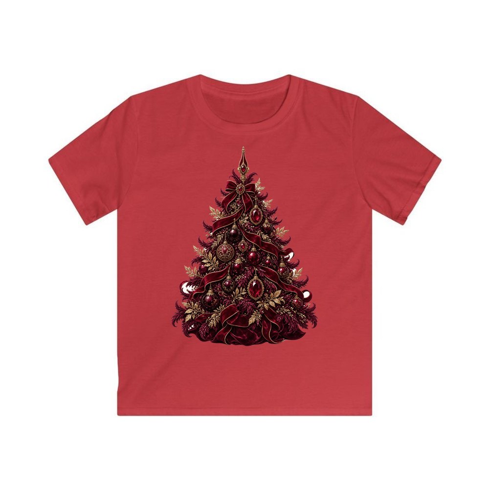 Burgundy Christmas Tree personalised kids Christmas tee in red