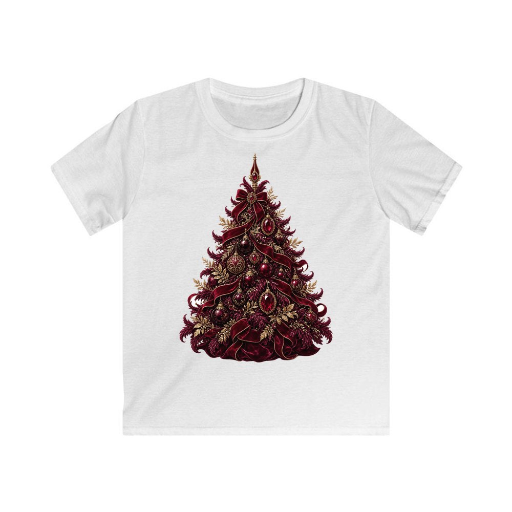 Burgundy Christmas Tree personalised kids Christmas tee in white
