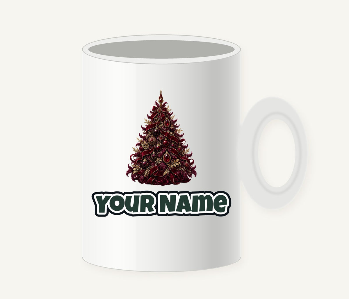 Burgundy Christmas Tree Personalised Christmas Mug