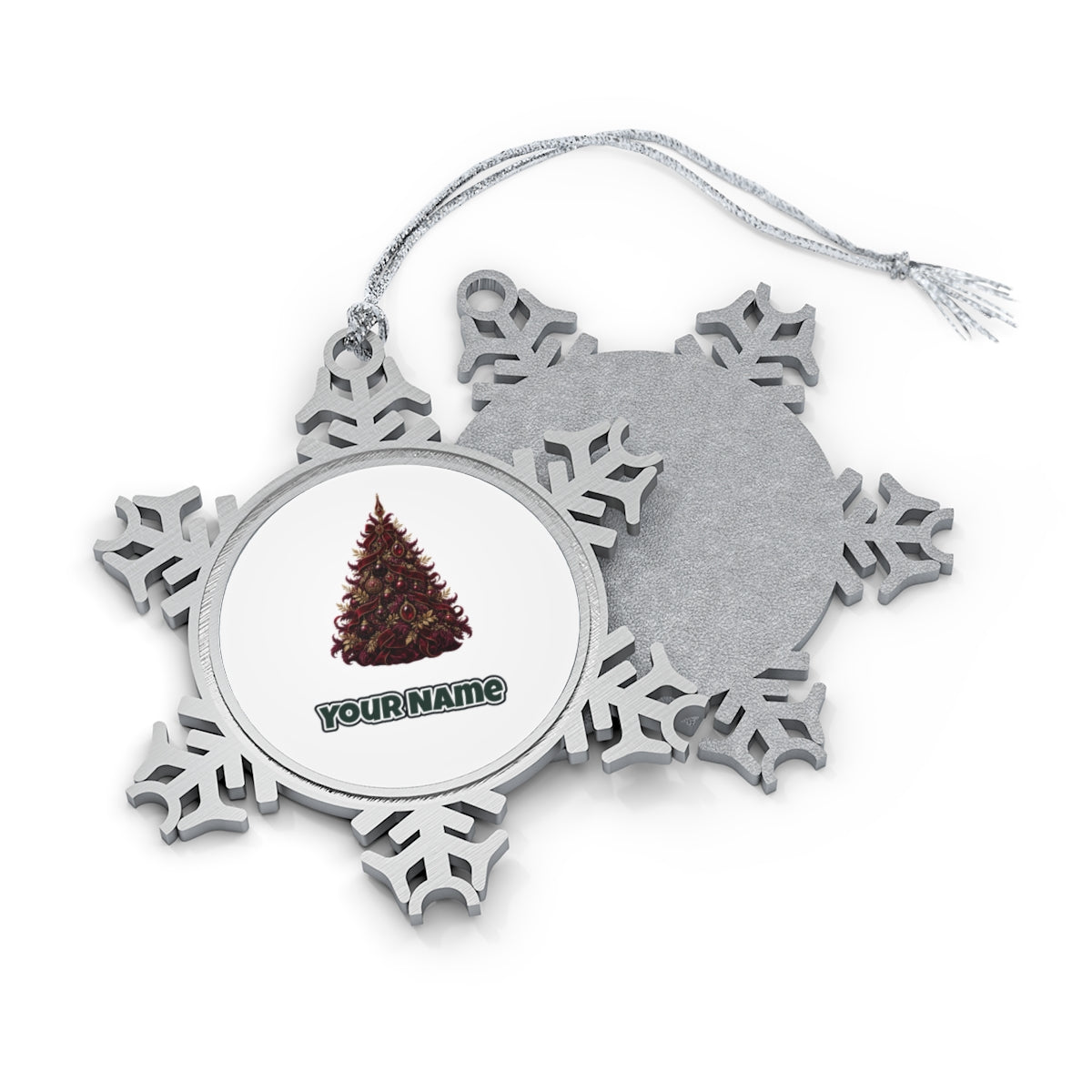 Burgundy Christmas Tree Personalised Pewter Christmas Ornament
