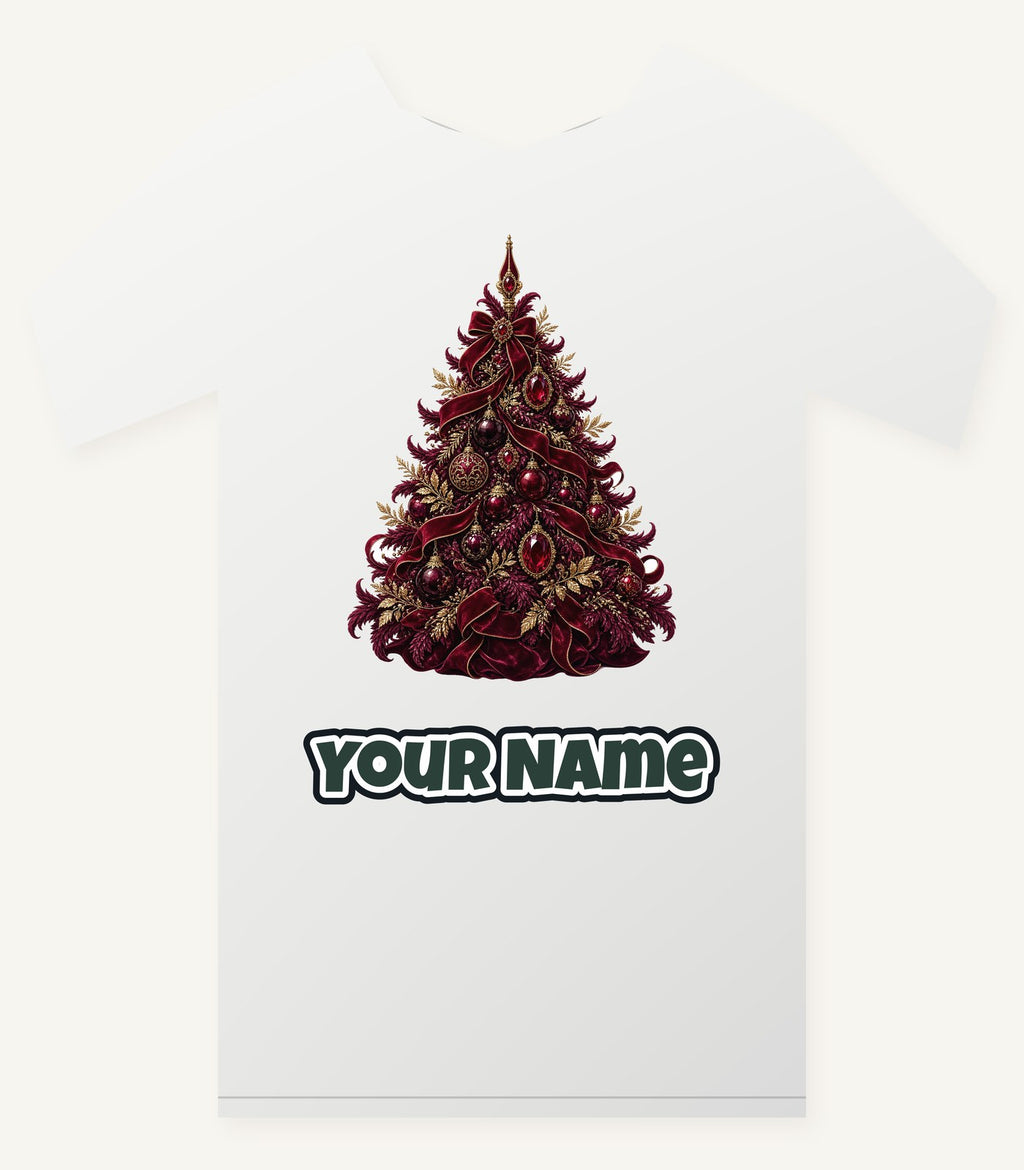 Burgundy Christmas Tree Personalised Christmas T-Shirt and Hoodie