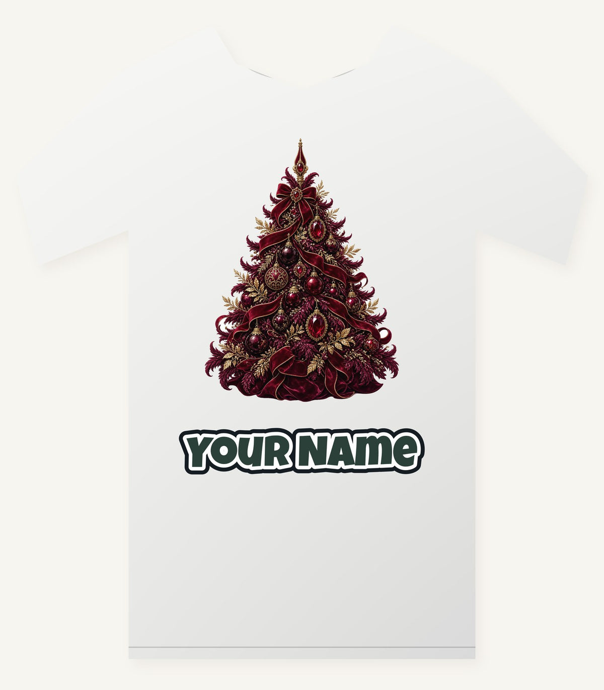 Burgundy Christmas Tree Personalised Christmas T-Shirt and Hoodie