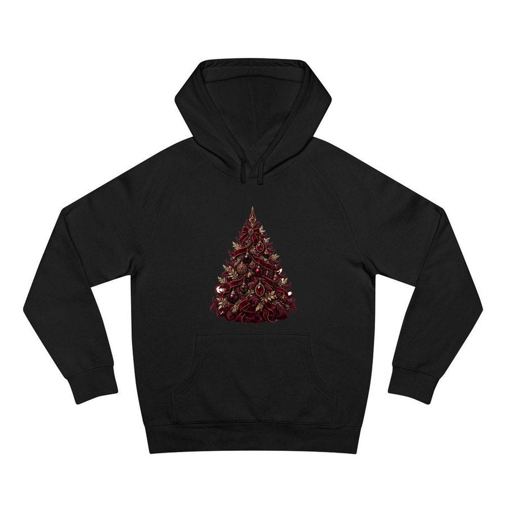 Burgundy Christmas Tree personalised Christmas hoodie in black