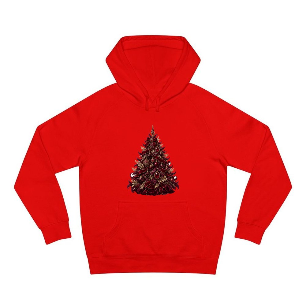 Burgundy Christmas Tree personalised Christmas hoodie in red