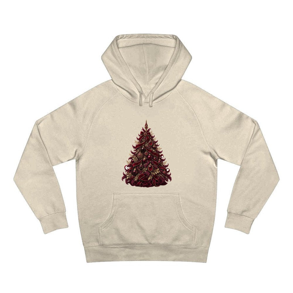 Burgundy Christmas Tree personalised Christmas hoodie in sand