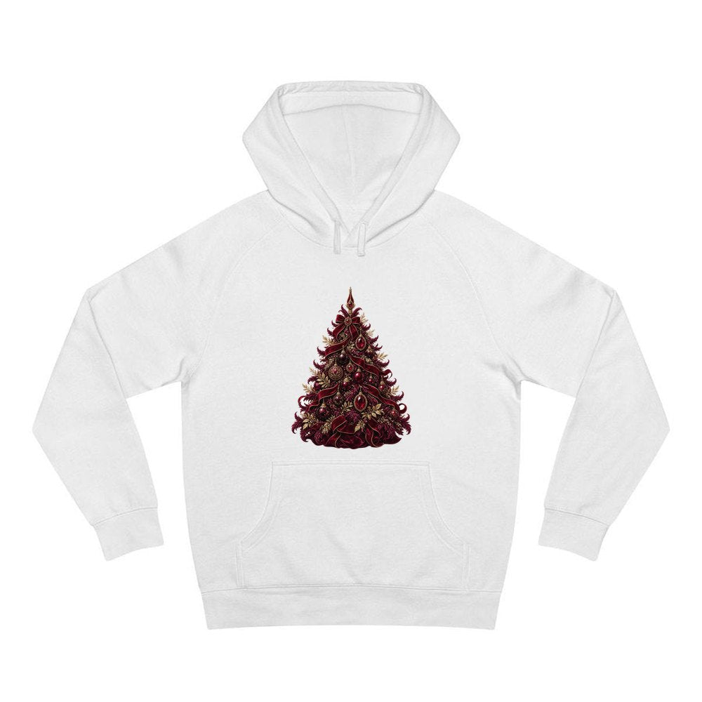 Burgundy Christmas Tree personalised Christmas hoodie in white