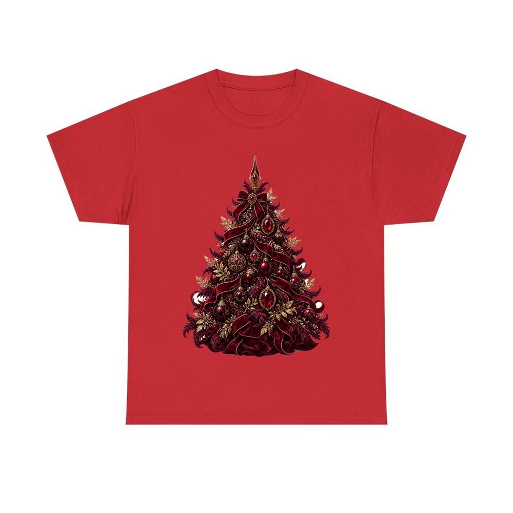 Burgundy Christmas Tree personalised Christmas T-shirt in red