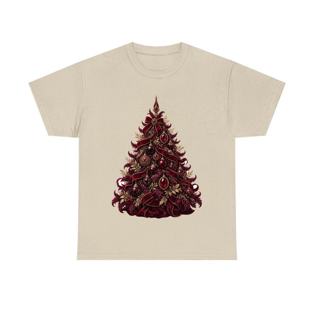 Burgundy Christmas Tree personalised Christmas T-shirt in sand
