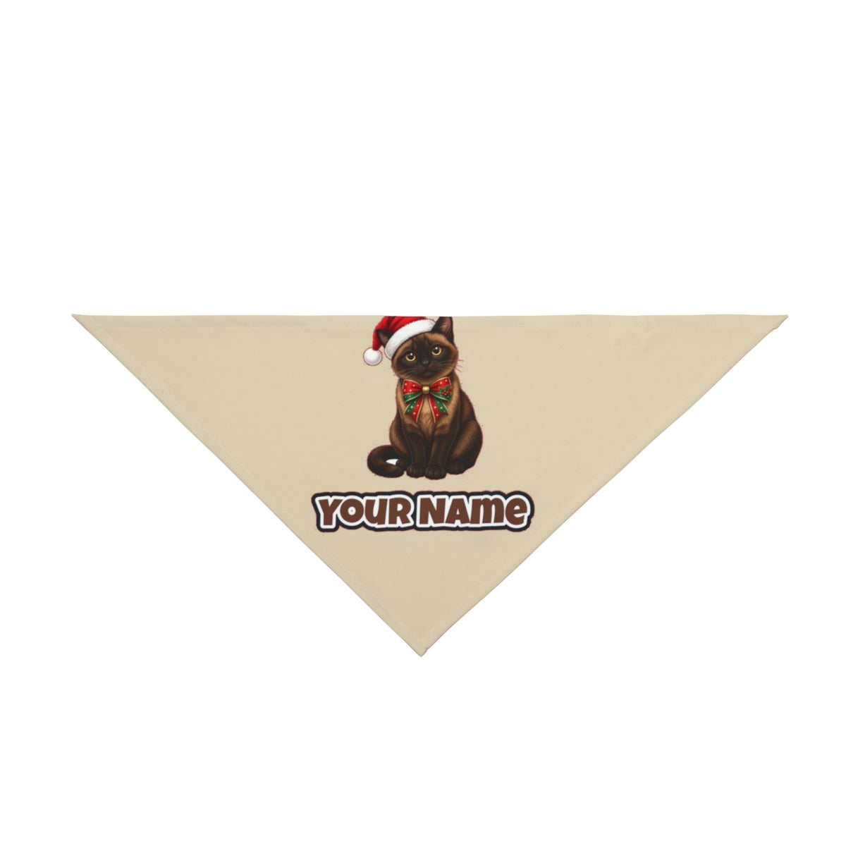 Burmese personalised Christmas pet bandana in beige, tie-on style