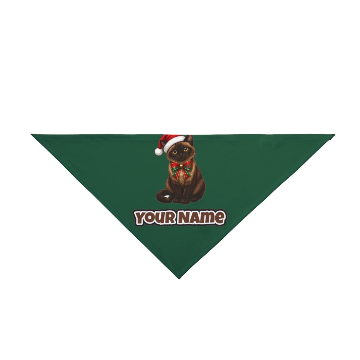 Burmese personalised Christmas pet bandana in green, tie-on style