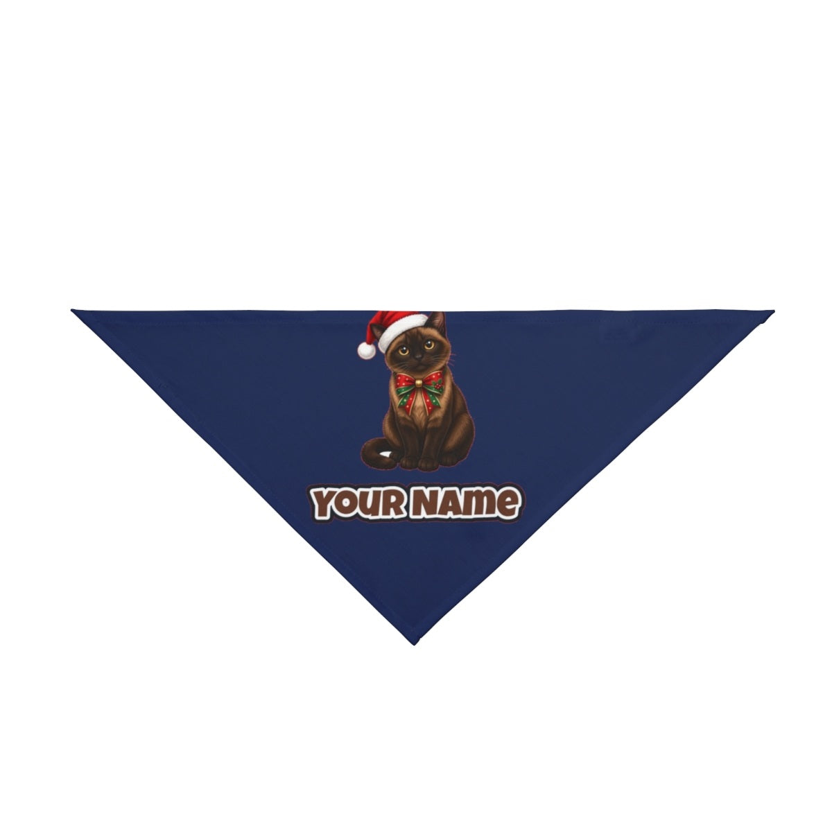 Burmese personalised Christmas pet bandana in navy, tie-on style