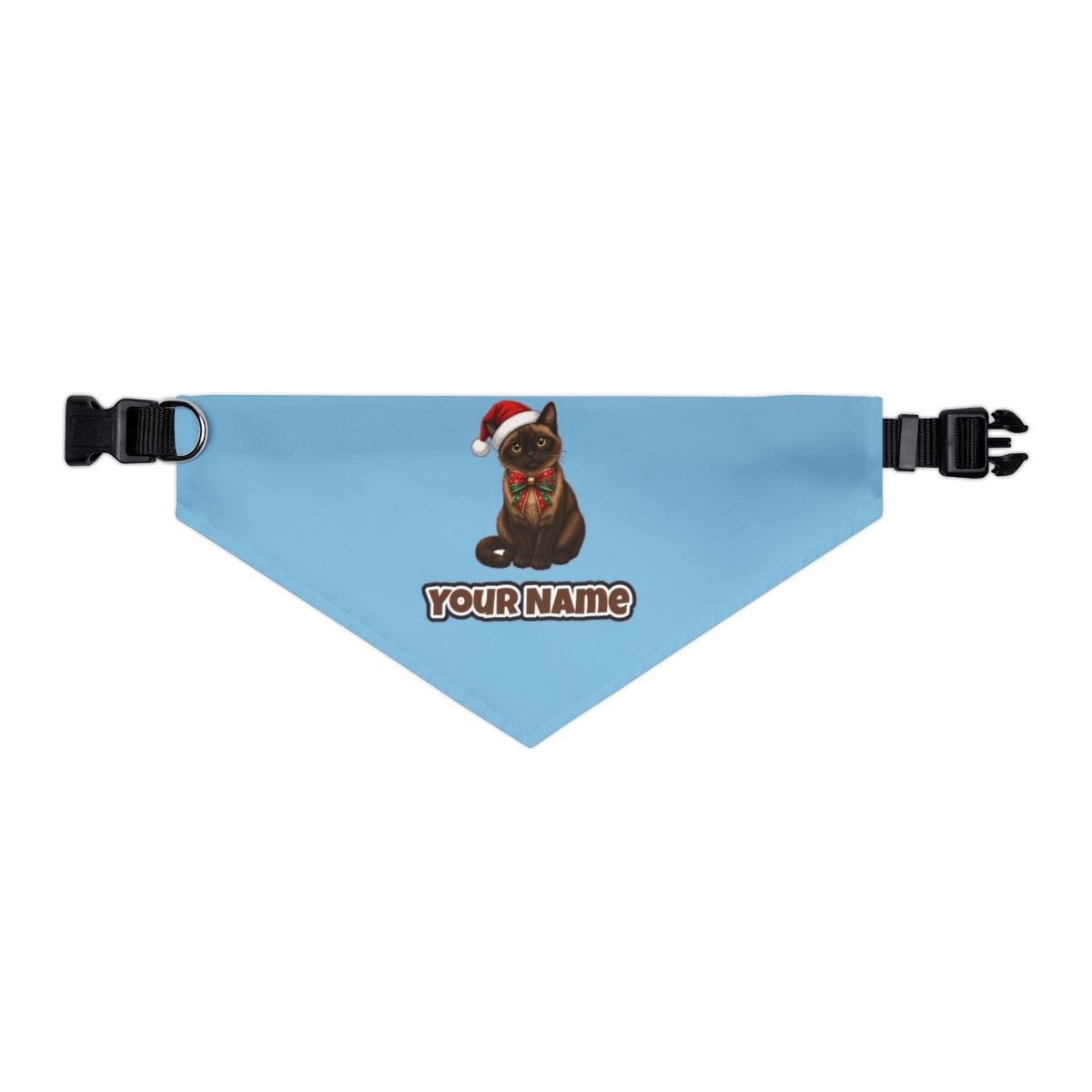 Burmese personalised Christmas pet bandana in sky blue, collar with buckle