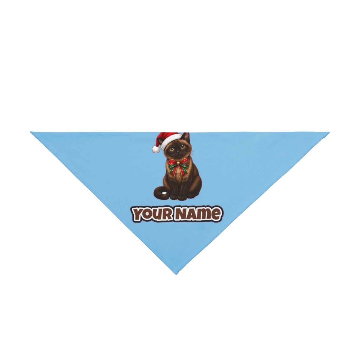 Burmese personalised Christmas pet bandana in sky blue, tie-on style