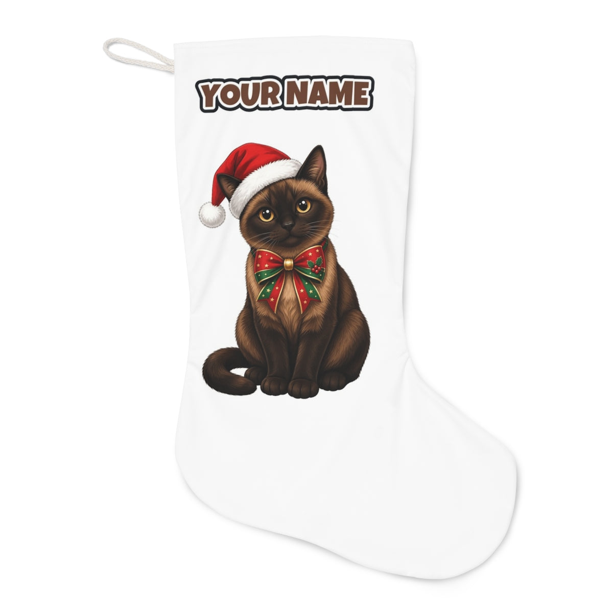 Burmese Christmas stocking laid flat, showing the full print