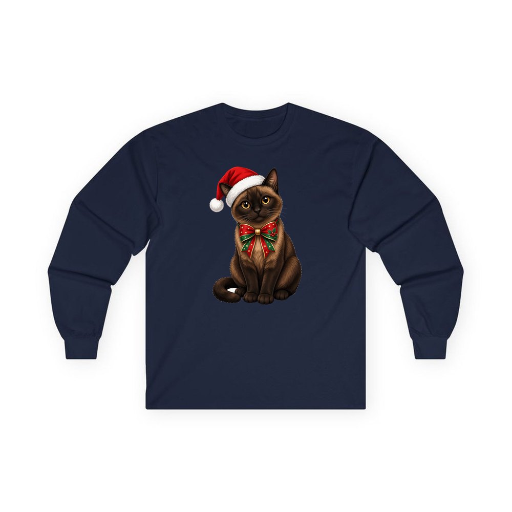 Burmese personalised long sleeve Christmas T-shirt in navy