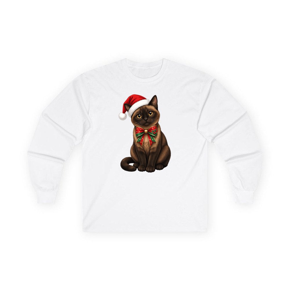 Burmese personalised long sleeve Christmas T-shirt in white