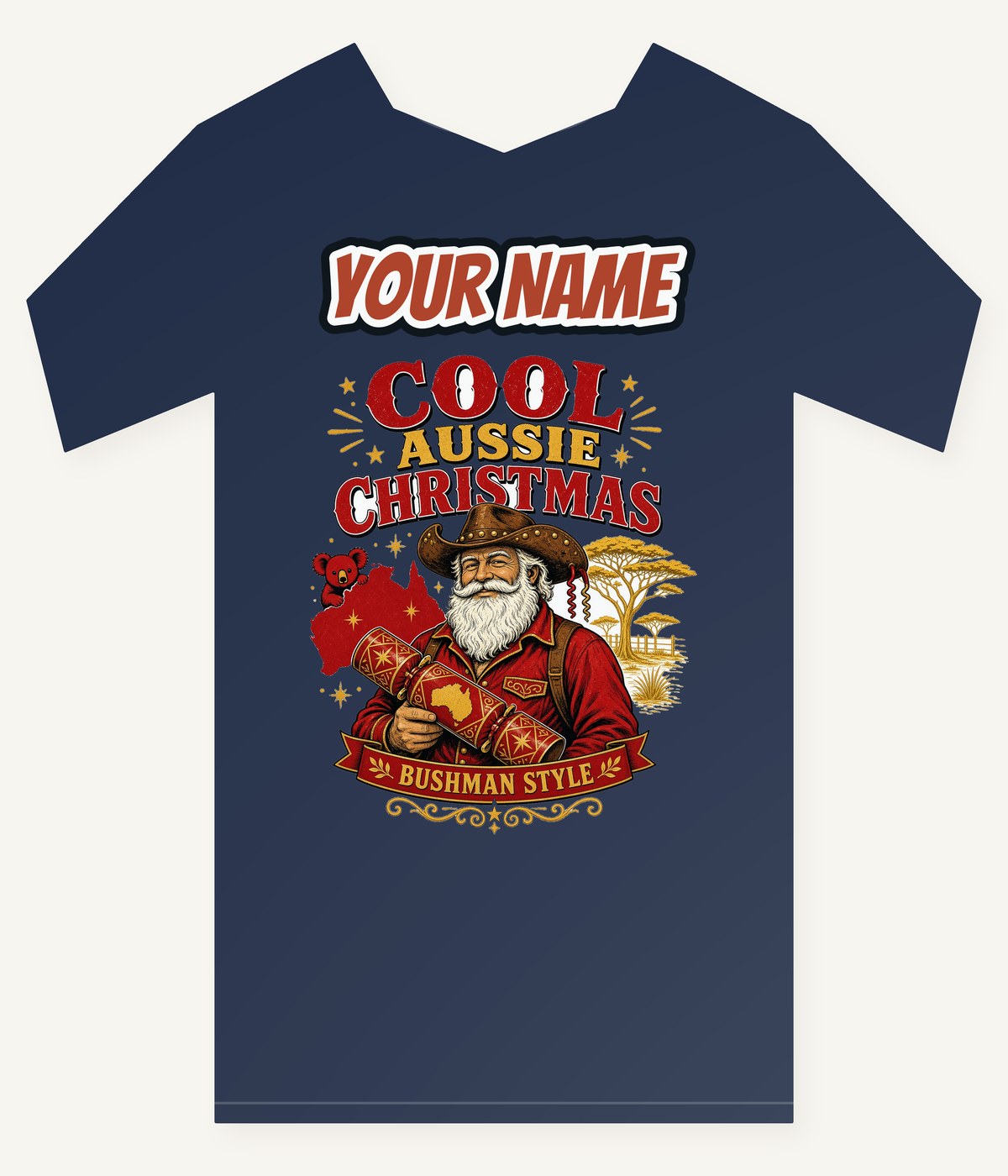 Bushman Santa Christmas Cracker Personalised Kids and Baby Christmas Tee