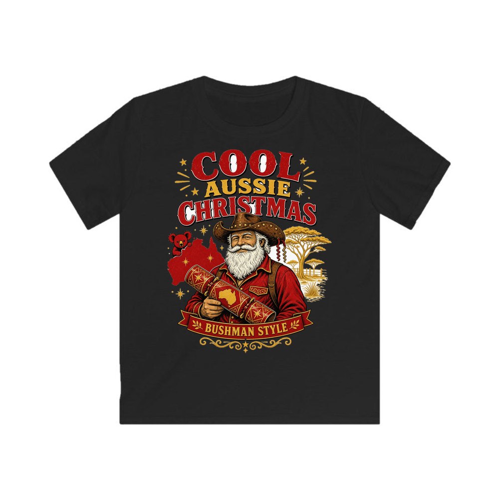 Bushman Santa Christmas Cracker personalised kids Christmas tee in black