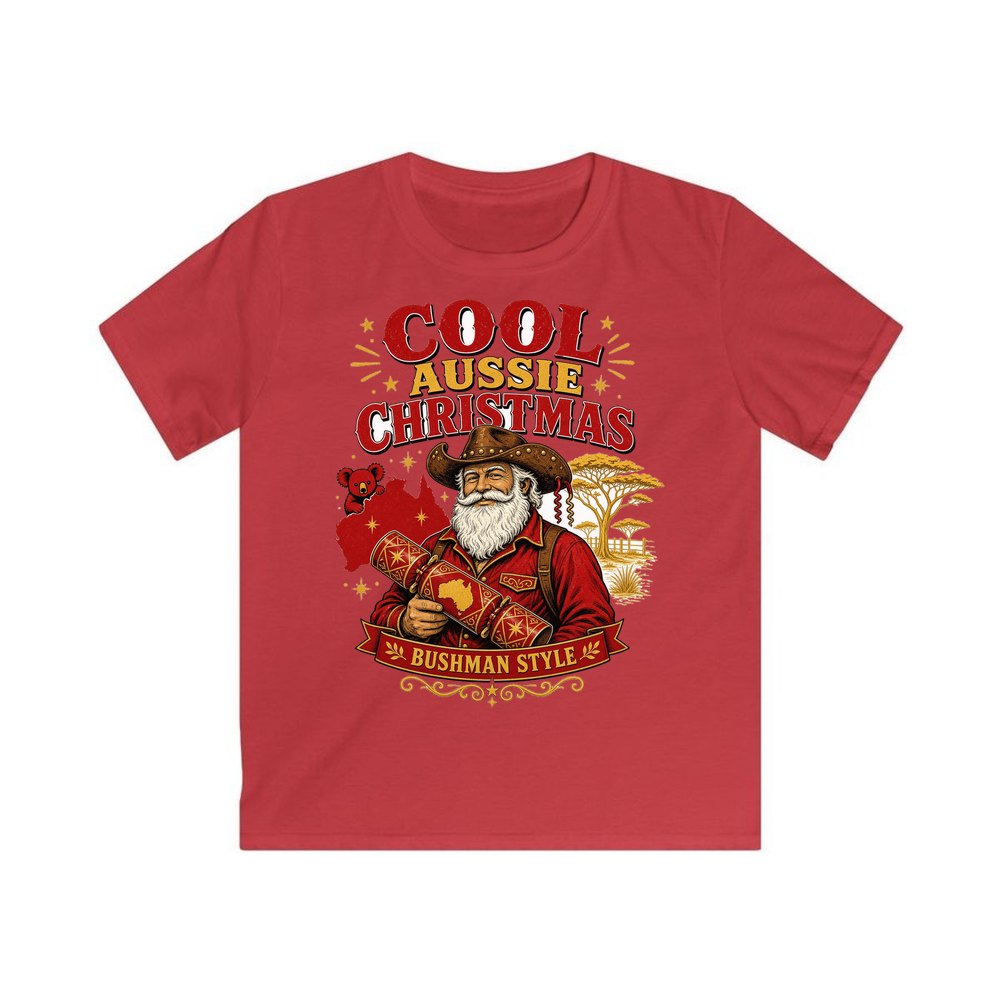 Bushman Santa Christmas Cracker personalised kids Christmas tee in red
