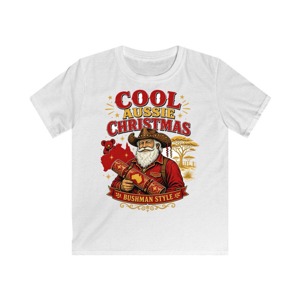 Bushman Santa Christmas Cracker personalised kids Christmas tee in white