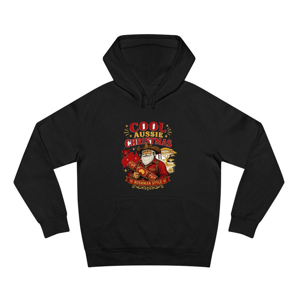 Bushman Santa Christmas Cracker personalised Christmas hoodie in black
