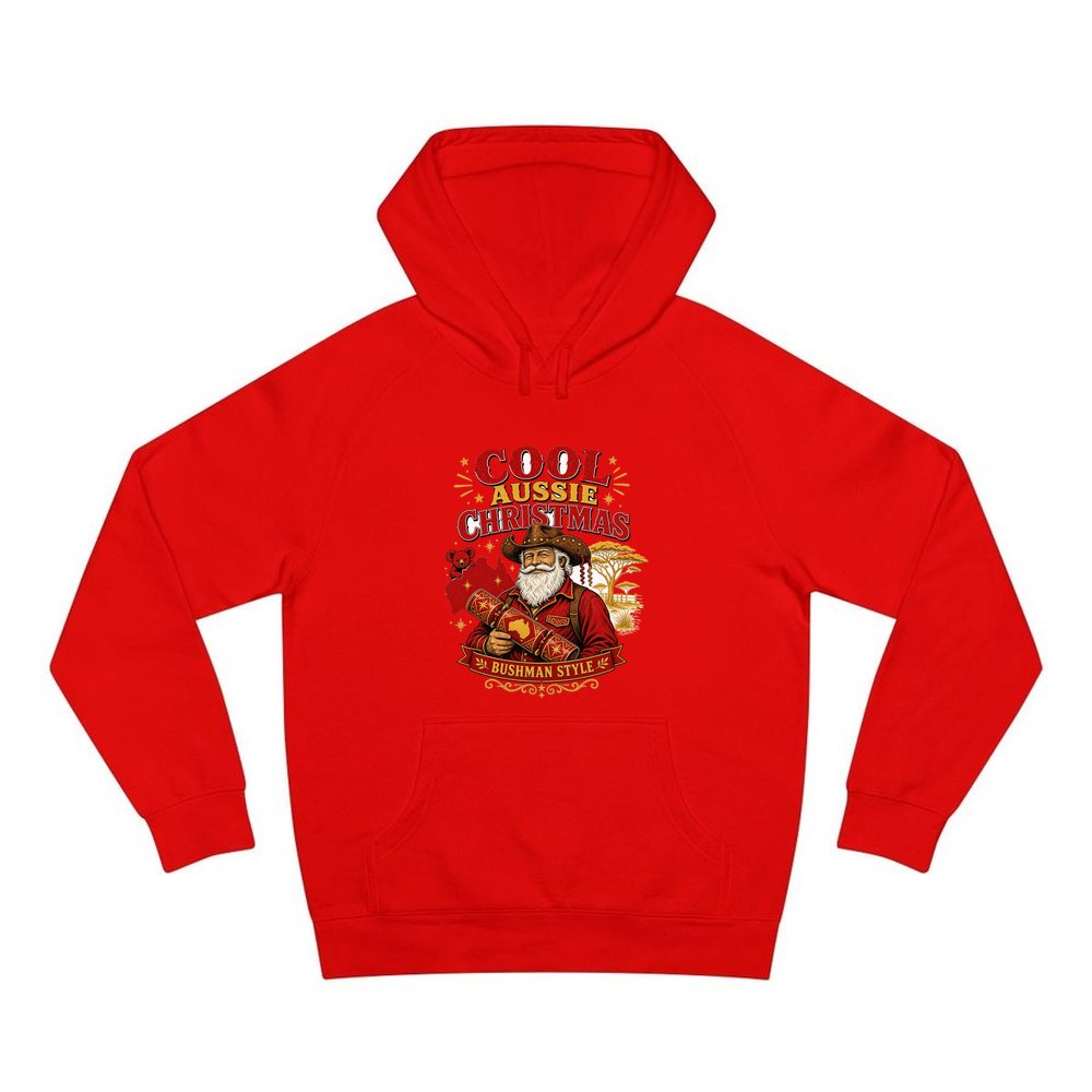 Bushman Santa Christmas Cracker personalised Christmas hoodie in red