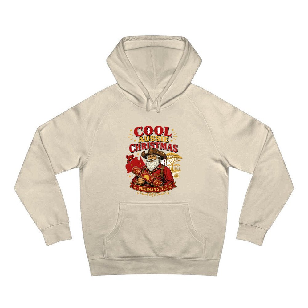 Bushman Santa Christmas Cracker personalised Christmas hoodie in sand