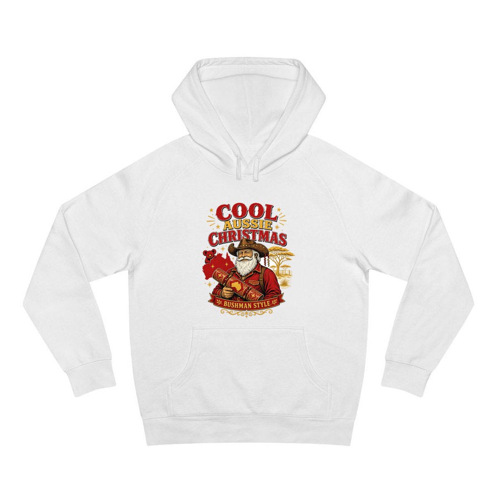 Bushman Santa Christmas Cracker personalised Christmas hoodie in white
